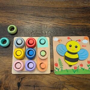 Kiwi Co. Wooden Commit Matching Puzzle 15-17 Mo + Bonus Bee Puzzle